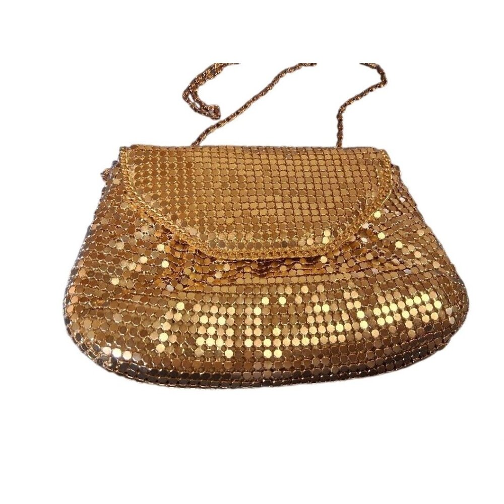 Vintage Gold Mesh Evening Bag With Chain Strap & Snap Closure